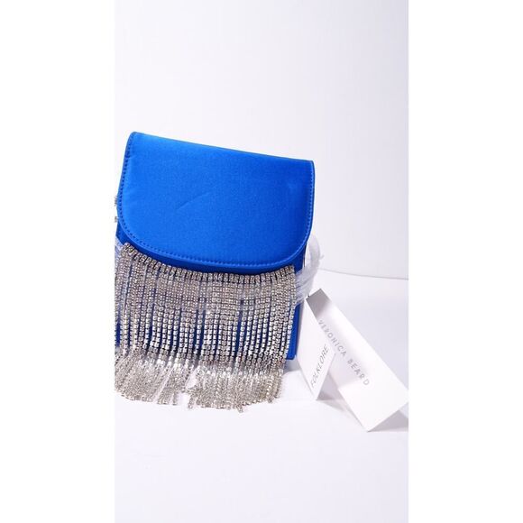 VERONICA BEARD Folklore Fringe Loop Bag Black Clutch Shoulder Bag $570 BLUE - Picture 11 of 14